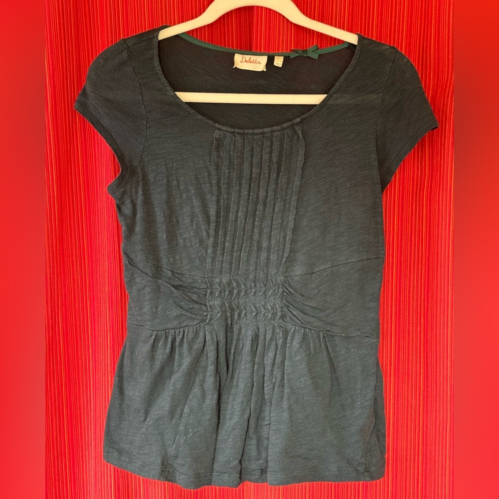 Deletta Deep Teal Green Gathered Waist Cotton Cap Sleeve shirt - Size M